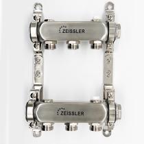 Коллектор для отопления TIM - ZEISSLER на 4 выхода без клапанов из нержавеющей стали 1" - 3/4" евроконус