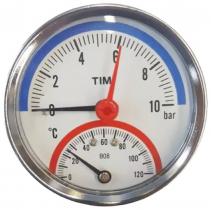 Термоманометр аксиальный TIM 1/2" - 10 бар, 0 - 120 гр.